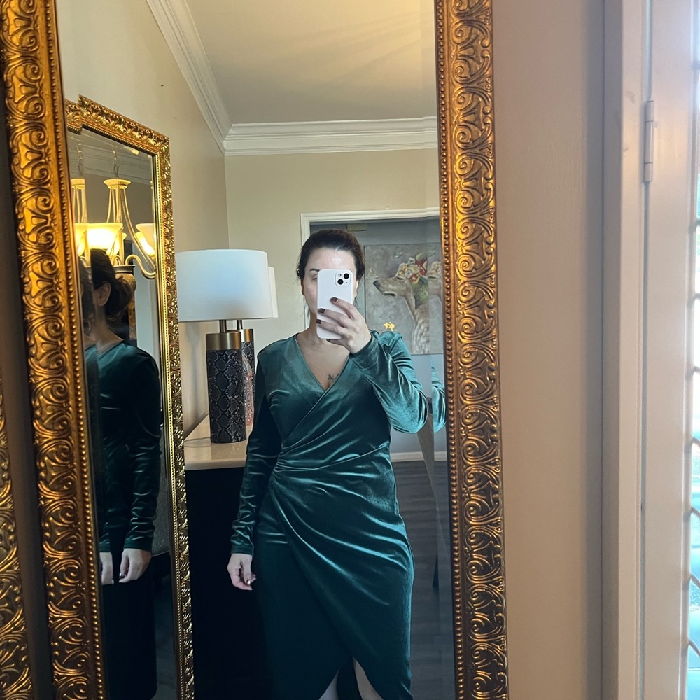 Banana Republic Green Velvet Long Sleeve Dress